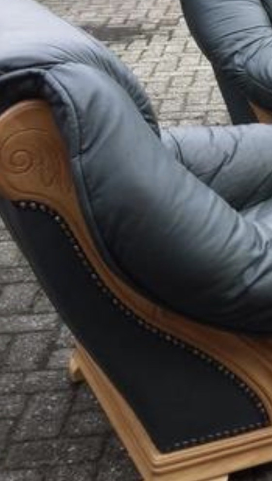 Image 1 of 2+1+1 eiken leder kussens en blanco 