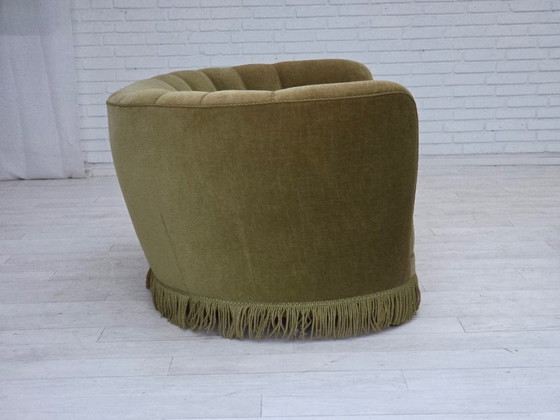 Image 1 of 1960s, Danish 2-seater "Banana" sofa, original green furniture velour.