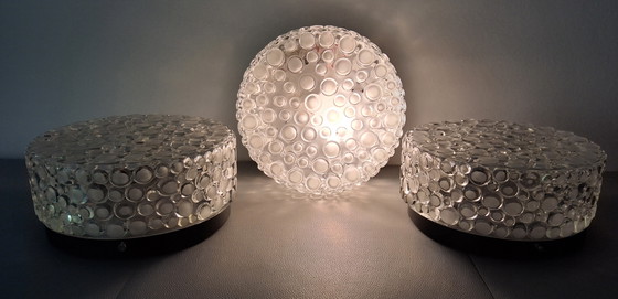Image 1 of Vintage cut bubble glass wall or ceiling lamp, German manufacturer 60s/70s
