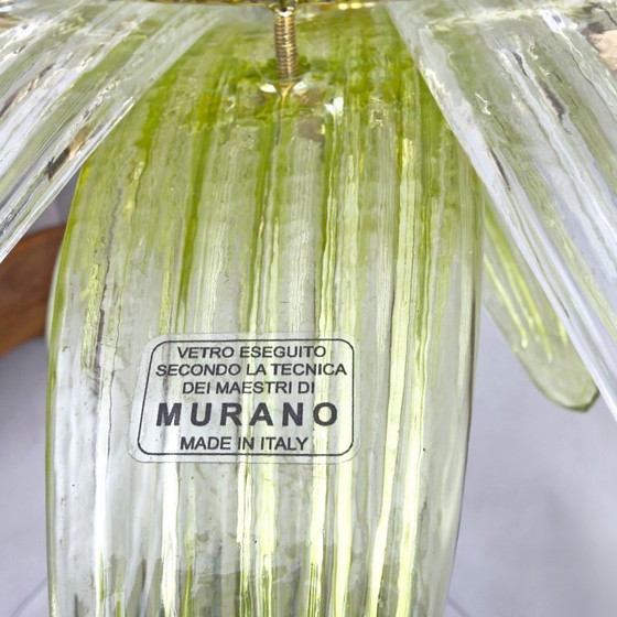 Image 1 of Kroonluchter met palmetmotief van Murano-glas uit het midden van de 20e eeuw, in groen en helder glas, Italië.