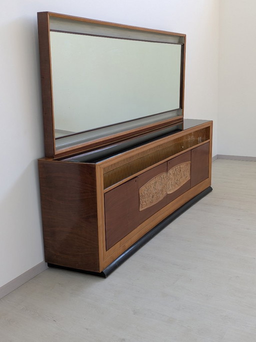 Dassi - Vittorio Dassi - Buffet avec miroir - Cristal, Bois, Laiton - Buffet avec miroir
