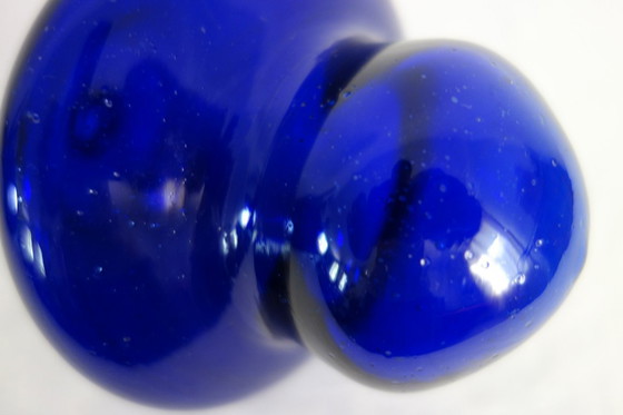 Image 1 of Grande bonbonnière en verre bleu cobalt bulles vintage