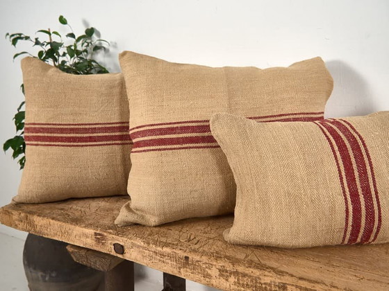 Cojín de lino natural con rayas rojas - Dimensiones: 50x70-3, Cojines, Rojo, Rustic (foto 4 de 6)