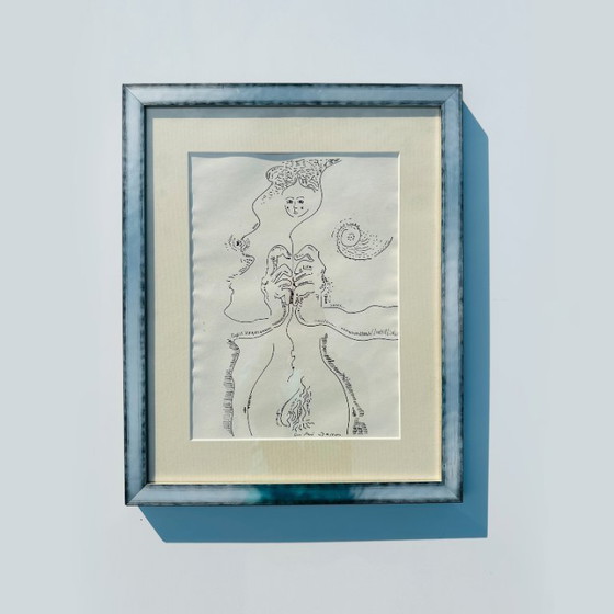Image 1 of Vintage framed lithograph "Le Fil d'Ariane" by André Masson, France 1970