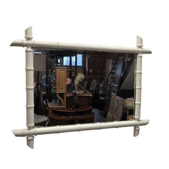 Image 1 of Large vintage white faux bamboo mirror