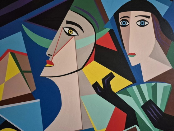 Image 1 of Picasso-Style Cubist Painting - 'Amazement' by Franklin van Dam - Acrylic on MDF