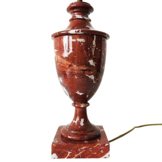 Image 1 of Pied de lampe balustre en marbre rouge de style Louis XVI, années 1920