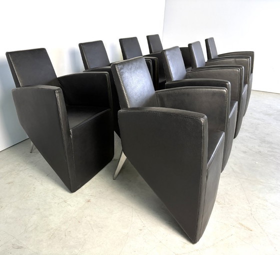 J. Lang Armchairs by Philippe Starck for Driade, 1980s, Set of 8, Leather, Plastic, Black (photo 5 of 16)