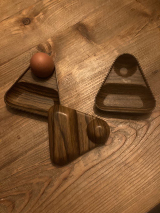 Vintage eierdopjes Robex/Caleppio, 3 stuks, kunststof, met houtstructuur, in perfecte staat