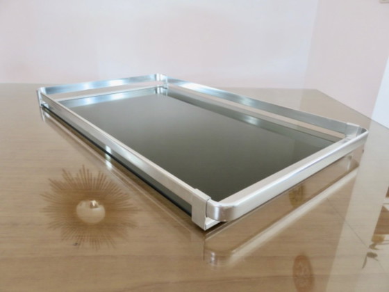 Image 1 of Sehr großes Tablett, MB Italia für Roche Bobois, Aluminium und Rauchglas, 1970