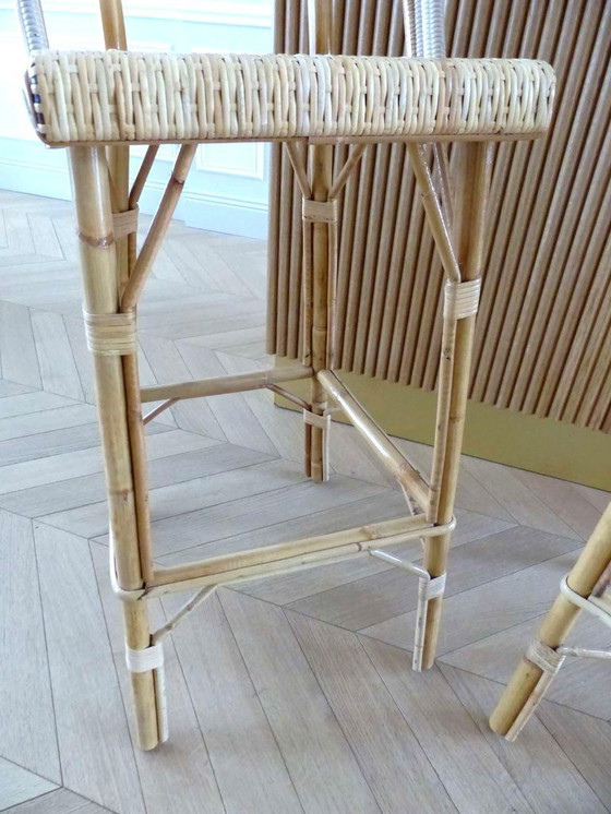Image 1 of Set van 3 Maison Louis Drucker bistrostoelen in licht Manila-rotan.