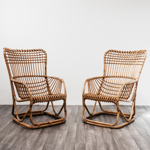 Tito Agnoli B4 Bonacina Coppia Di Poltrone Rattan Mid-Century Design 1950’s