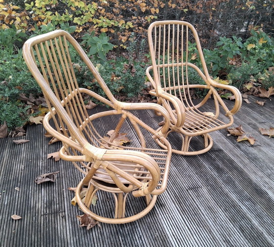Image 1 of Swivel lounge chairs made of bamboo from the 70s
