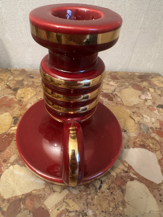 Image 1 of Bougeoir debut années 50 en céramique St-Clement Bordeaux Rehaussé d’ Or
