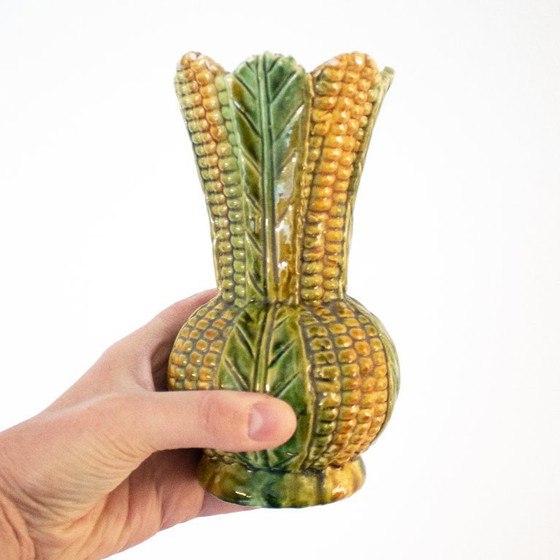 Image 1 of Vintage Franse Majolica keramische maïsvaas: Barbotine aardewerk, jaren '50