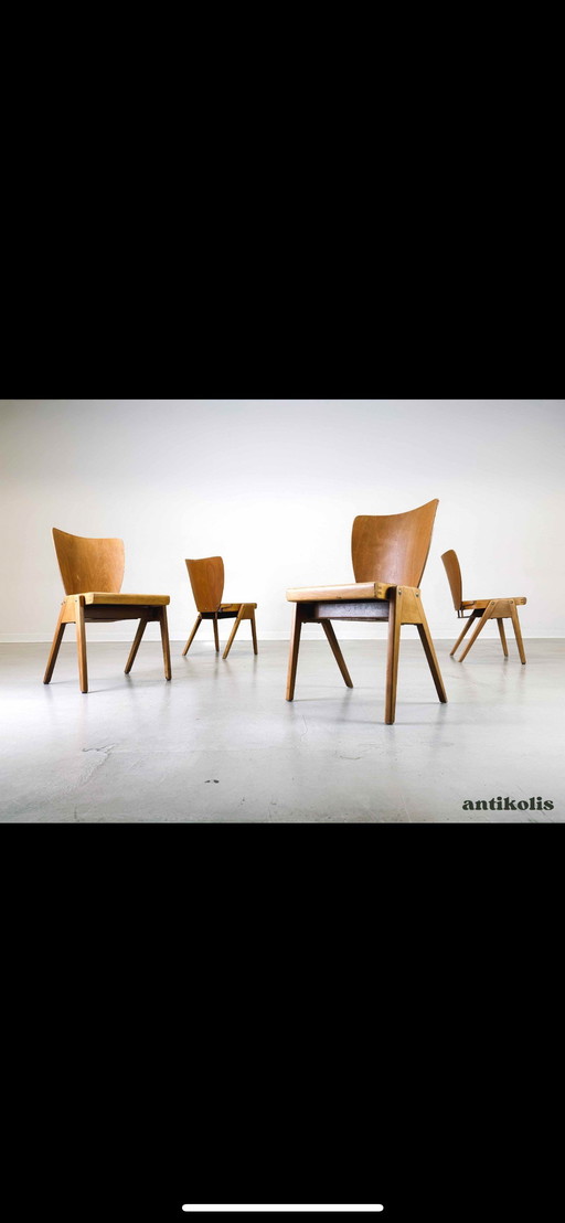 Set of 4 Mid - Century chairs Kadeder beech vintage stacking chair