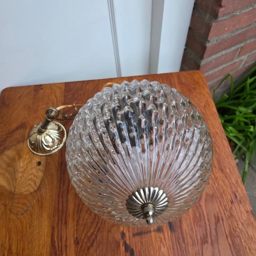 Lampadario vintage Art Déco a globo, lampada a sospensione in vetro pressato