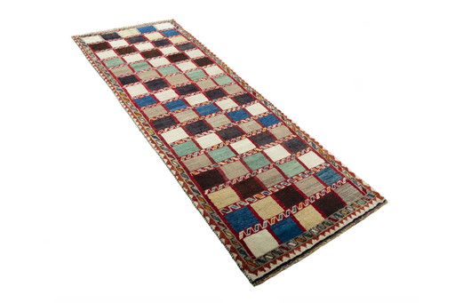 Hand-knotted Gabbeh Nomadic Carpet 280 X 104 Cm - Colored Mosaic Look