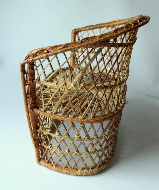 Image 1 of Sedia pavone vintage in rattan - panca a fiori - sgabello a fiori