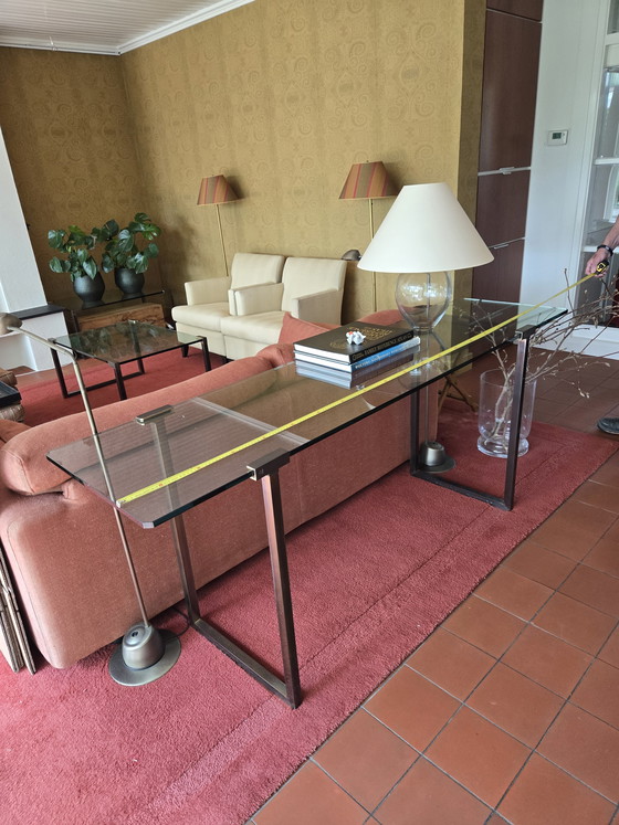 Image 1 of Glass side table, sleek design, metal frame
