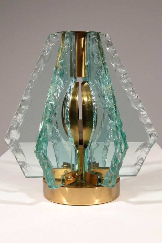 Image 1 of Chiselled Glass Table Lamp in Brass by Gino Paroldo for Dinodei, 1960s