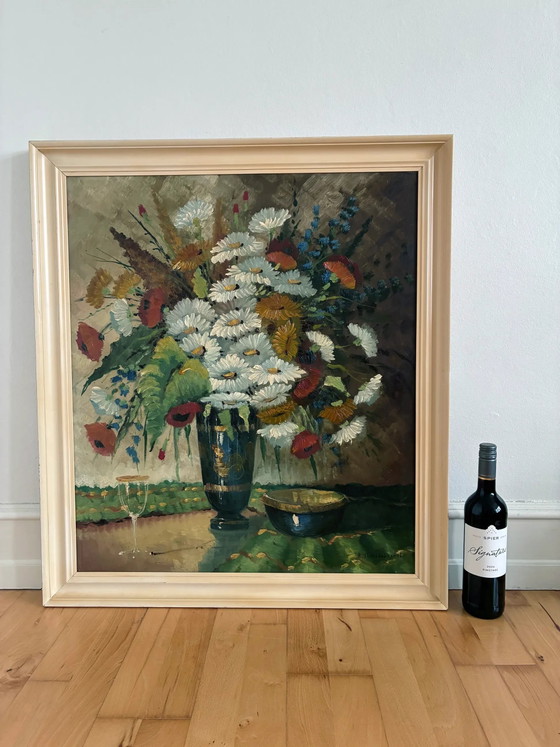 Vintage original floral oil painting with wildflowers in blue vase – Paintings & Drawings, Wood, Canvas (photo 13 of 17)