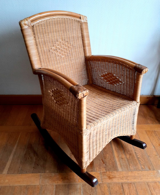 Image 1 of Rocking-Chair En Rotin Vintage 1970 