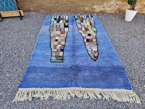 Image 1 of Alfombra marroquí azul bígaro de 3x2 m - Alfombra geométrica pixelada vibrante