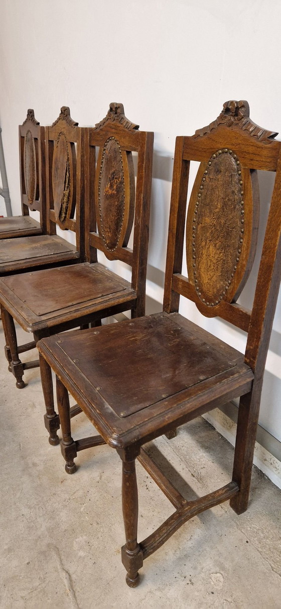 Antique wooden and leather Dining chairs (photo 4 of 5)