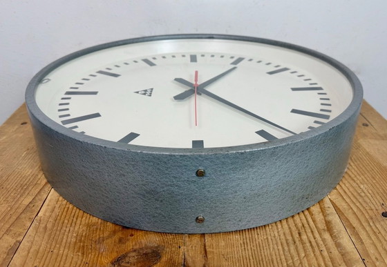 Image 1 of Large Grey Industrial Factory Wall Clock from Pragotron, 1960s