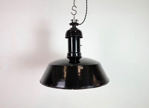 Industrial Black Enamel Bauhaus Pendant Lamp, 1930s
