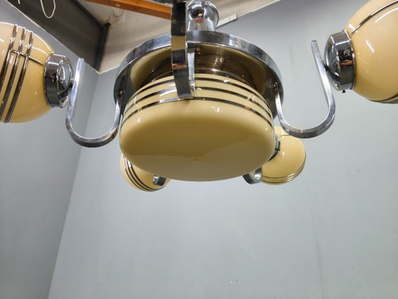 Image 1 of Art Deco kroonluchter van chroom en glas, 5 bollen, jaren 1930