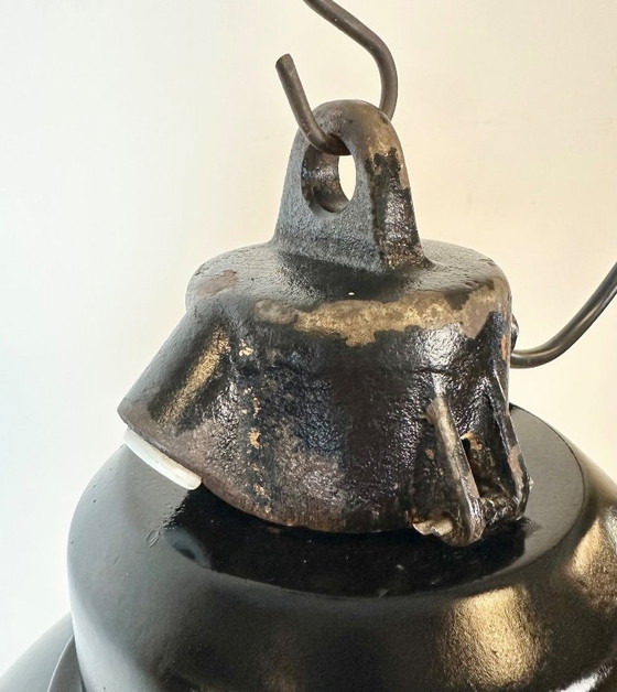 Image 1 of Industrial Black Enamel Factory Lamp with Cast Iron Top, 1960s