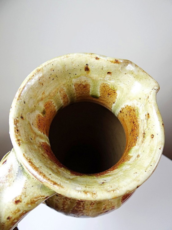 Image 1 of Impressive French stoneware pitcher from the 1960s-70s with a Japanese-inspired ash glaze