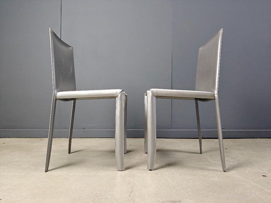 Image 1 of Graue Esszimmerstühle aus Leder von Cattelan Italy, 8er-Set - 1980er