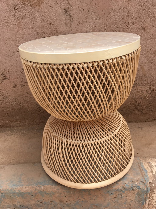 NOMAD RATTAN TABLE WITH ZELLIGE TOP