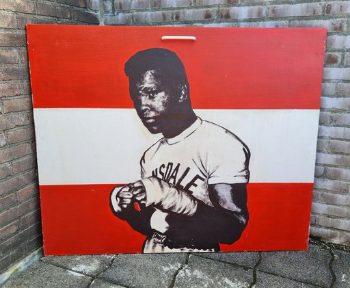 Boxer Mohammad Ali painting on panel from 1963