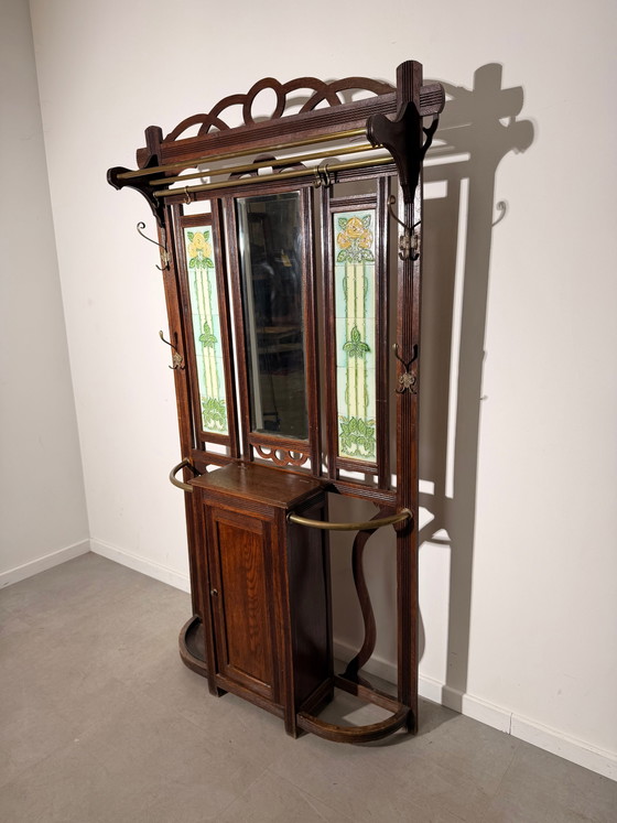 Porte-manteau Art Nouveau Ancien avec Miroir – Bancs, Glass (photo 2 of 6)