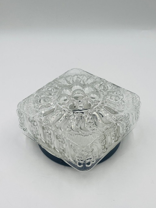 Square ceiling light in molded glass with relief