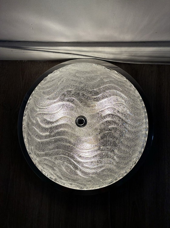 Plafón Fischer Leuchten de cristal hielo, cromo, años 70, Plafones, Vidrio, Metal, Transparente, 1970 (foto 2 de 8)