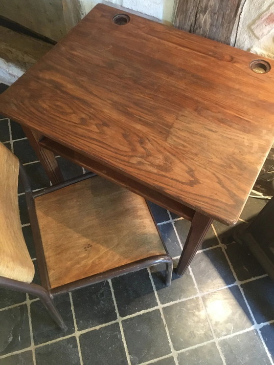 Escritorio de colegial y su silla – Madera, Metal, Vintage (photo 3 of 10)