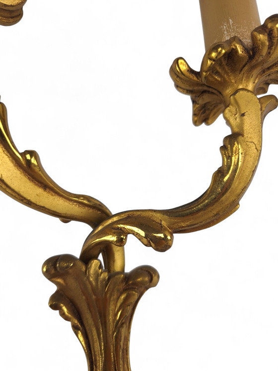 Image 1 of Ancienne applique en laiton à 2 flammes Support de bougie Rococo