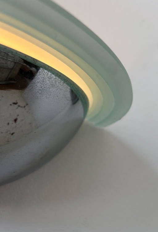 Coppia di applique vintage, cromo e vetro d'altare, Svezia 1970