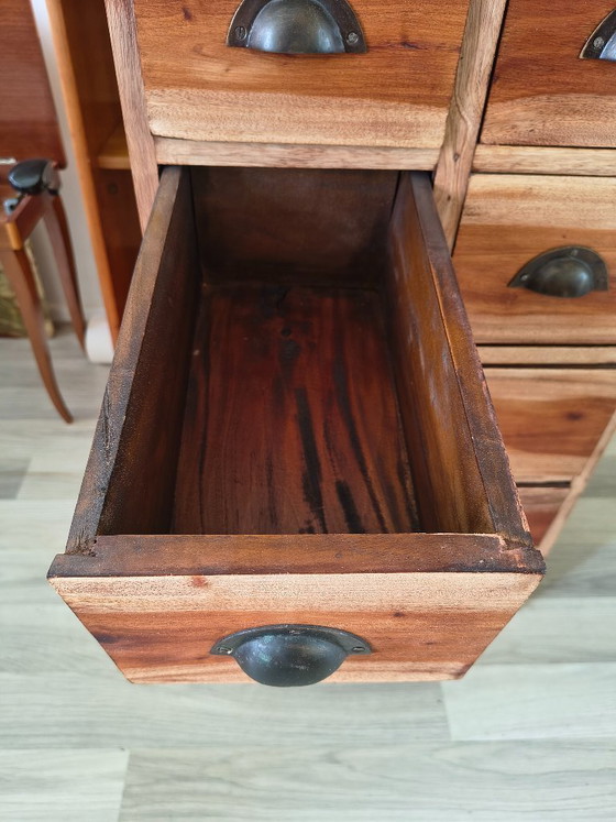 Image 1 of Commode en bois de teck / armoire d'apothicaire à 8 tiroirs