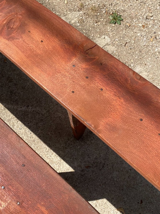 Par de bancos rústicos de madera maciza de 250 cm para mesa de campo de estilo años 50. – Wood (photo 7 of 18)