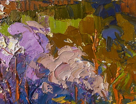 Image 1 of Original Oil Painting Summer Forest Landscape Sunny day at the apiary
