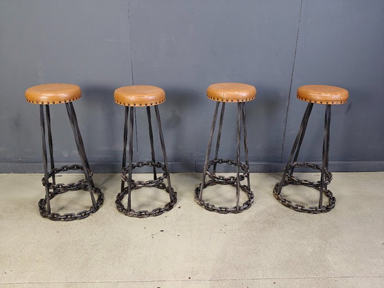 Image 1 of Brutalist chain link bar stools, 1970s - set of 4