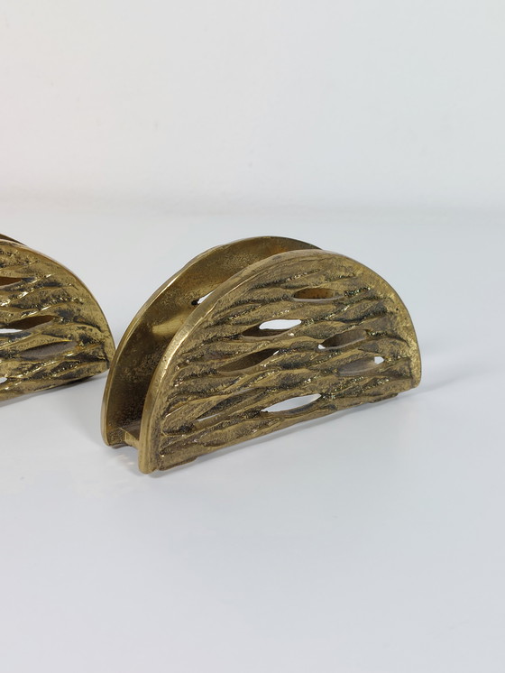 Image 1 of Coppia di porta tovaglioli in ottone brutalisti di metà secolo Vibtage