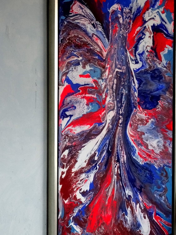 Abstract schilderij in rood, wit en blauw, CB, Schilderijen & Tekeningen, Canvas, Anders (foto 10 van 10)