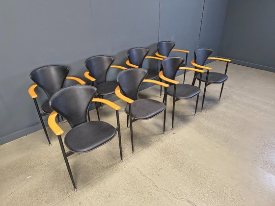 Image 1 of Vintage leren fauteuils van Arrben Italy, jaren 80 - set van 8